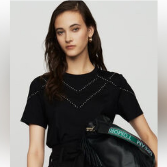 Maje studs embelished T-shirt, size 1 - Picture 2 of 7